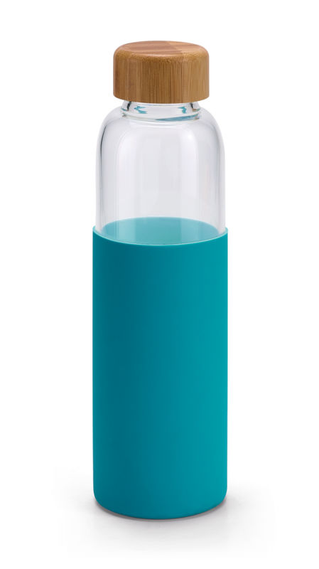 Gourde personnalisable en verre borosilicaté avec couvercle en bambou|Dakar Bleu clair