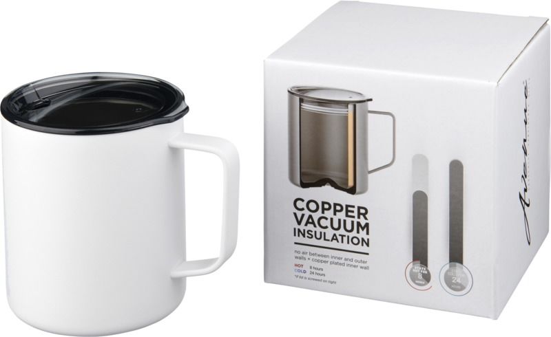 Mug publicitaire 420 ml avec isolation par le vide et couche de cuivre Rover|Rover Blanc