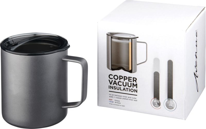 Mug publicitaire 420 ml avec isolation par le vide et couche de cuivre Rover|Rover Gris