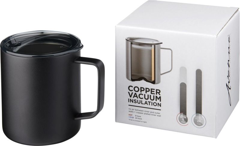 Mug publicitaire 420 ml avec isolation par le vide et couche de cuivre Rover|Rover Noir