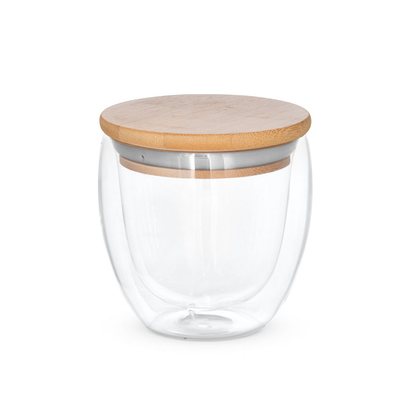 Verre personnalisé de voyage en verre borosilicaté à double paroi couvercle bambou|Ecuador 250 Naturel